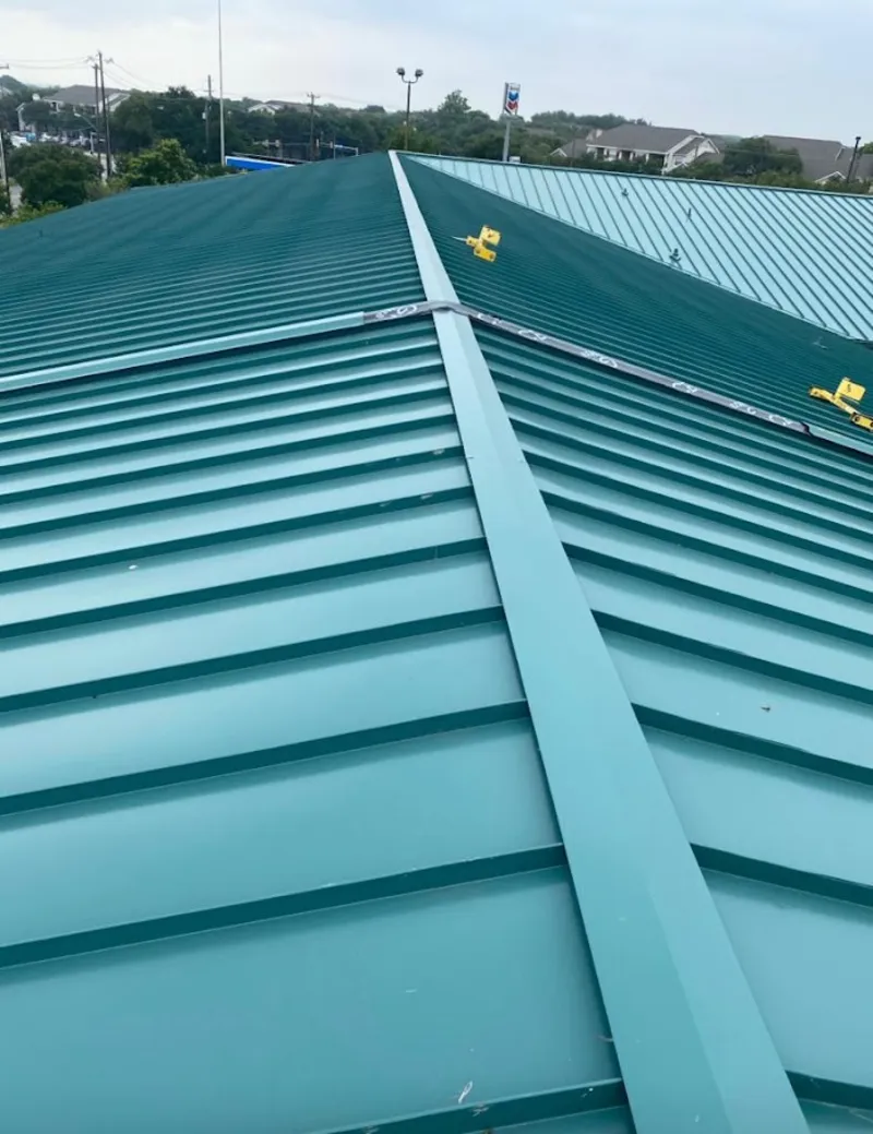 Green commercial metal roof ridge and valley for Metal Roof Repair in Canby